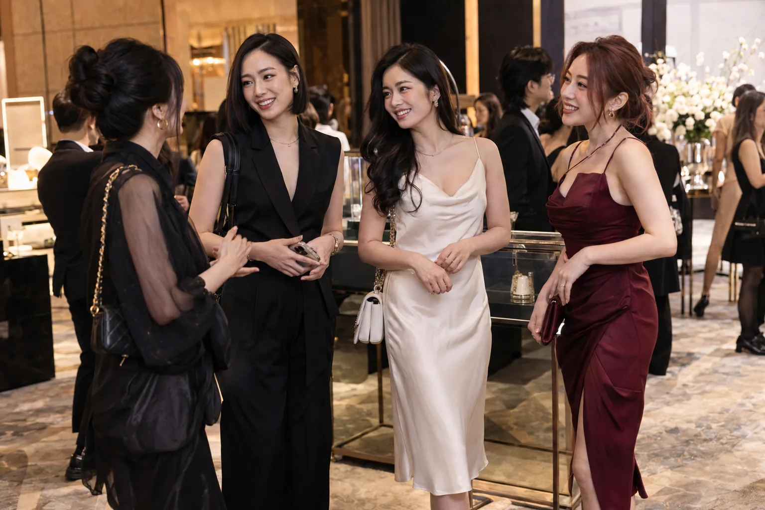 活動情境示意:不同造型的女性 KOL 於品牌發佈活動交流