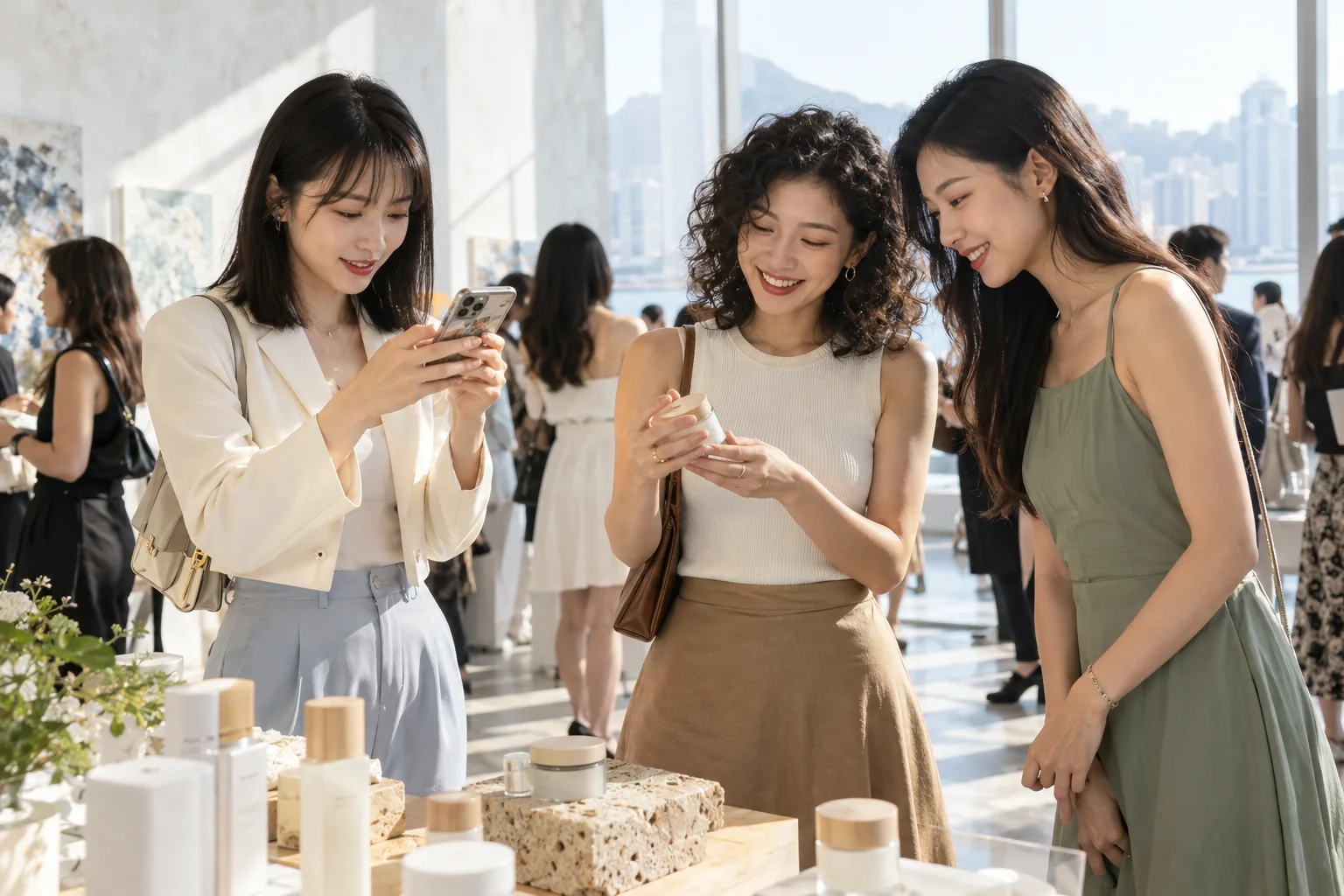 活動情境示意:三位不同休閒時尚造型的女性於快閃活動體驗產品